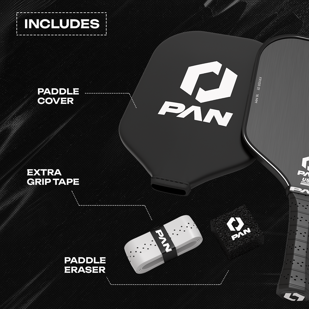 Pan Fryer 01 Included Paddle Cover, Grip Tape, Paddle Eraser Carbon Fiber Pickleball Paddle